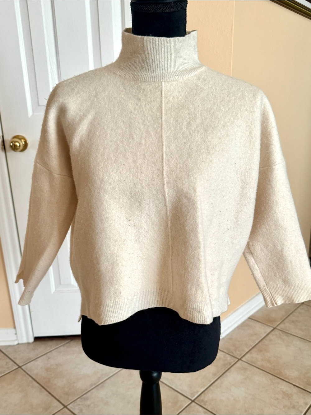 PIETRO BRUNELLI Milano Cream Wool Cashmere Mock Neck Sweater M-L Made Italy